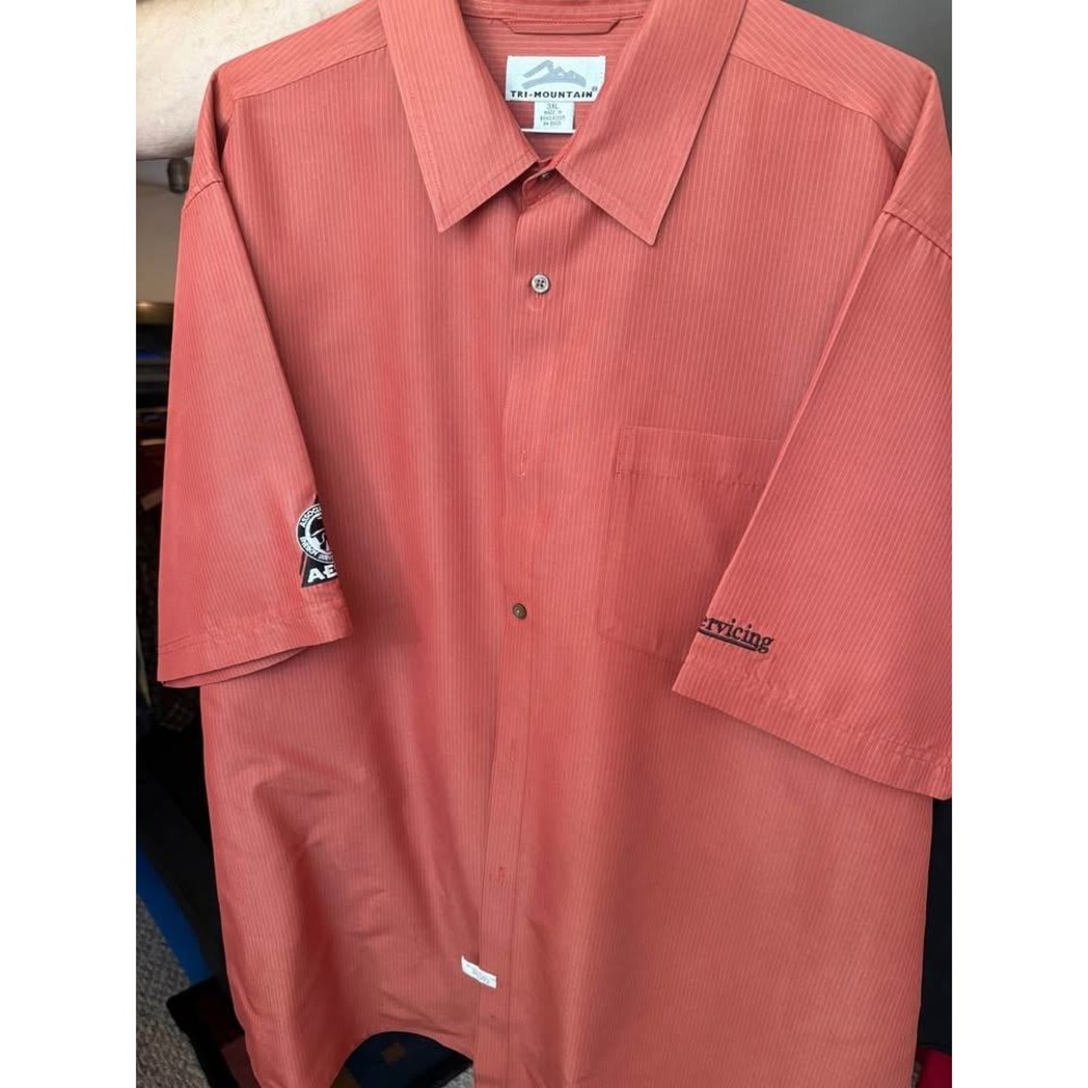 Dress Shirt, Tri-Mountain 3XL Coral Button Up Shirt Short Sleeve Work AESC